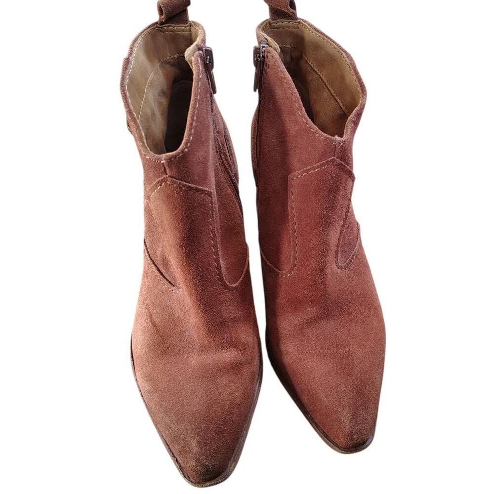 Zodiac Dacey Chestnut Suede Ankle Boots Women’s 7.5 Western Buckle Strap Side Zi - Picture 7 of 12